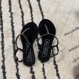 Sergio Rossi Black Jelly Sandals with Silver Stud Accents